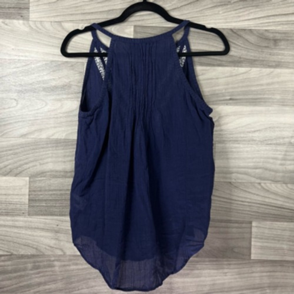 Paige Blouse Womens XS Blue White Tyra Sleeveless V Neck Embroidered Button Boho - Picture 7 of 11